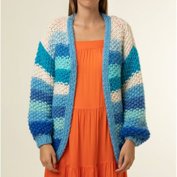 FRNCH Paris Striped Hand Knit Open Front Cardigan Sweater | S/M - Picture 1 of 8